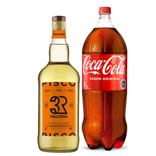 Pisco Tres Erres 35° Botella 1lt + Coca Cola 3lt
