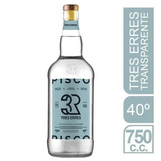 Pisco Tres Erres Transparente 40˚ - Reservado Doble Destilado - 750ml