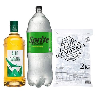 PROMO ALTO LITRO + SPRITE ZERO 3LTS + HIELO: Pisco Alto del Carmen 35 grados 1 Litro + Bebida Sprite Sin Azúcar 3 L + Hielo Ice Monkey 2 kg.