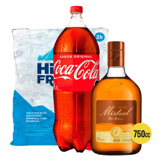 Promo Pisco Mistral Nobel 750cc + Coca Cola 3lt + Hielo 2kg