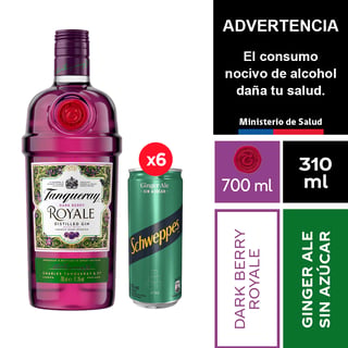 Tanqueray Dark Berry Royale 700 Ml. + Schweppes Ginger Ale Sin Azúcar 6 X 310 Ml.
