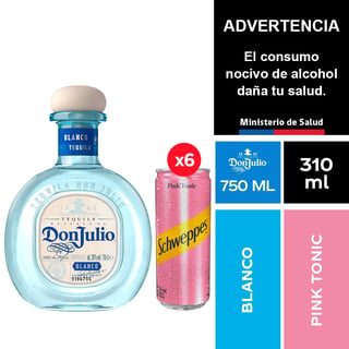 Tequila Don Julio Blanco 750 Ml. + Schweppes Pink Tonic 6 X 310 Ml.