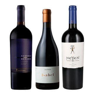 TRIO SAN PEDRO - NEYEN - BAUZA: 1x Vino San Pedro Tierras Moradas Carmenere 750cc + 1x Vino Neyen de Apalta Blend 750cc + 1x Vino Casa Bauzá Isabel 750cc