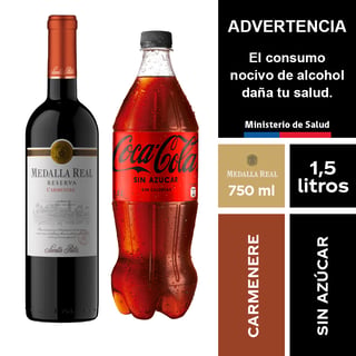 Vino Medalla Real Carmenere Reserva 750 Ml. + Coca-cola Sin Azúcar 1,5 Lt.