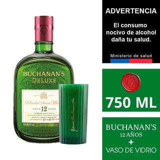 Whisky Buchanan's 12 años 750 ml + vaso de vidrio