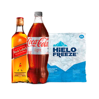 Whisky Johnnie Walker Etiqueta Roja 750cc + Coca Cola Light 1.5l + Hielo 2kg