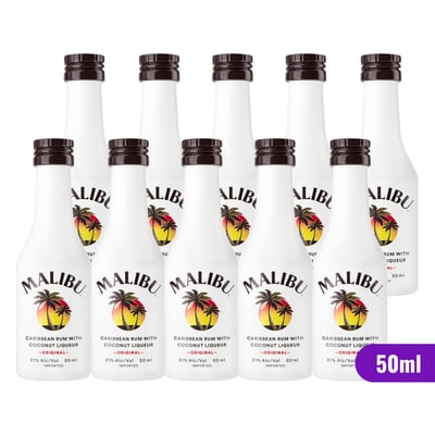 10x Miniatura Ron Malibu - 50ml (plástico)