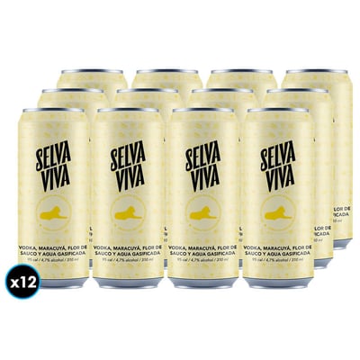 12x Bebida Premium Selva Viva Vodka Maracuyá Flor de Sauco 310cc