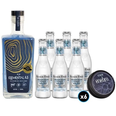 1x Gin Elemental 45 700cc 45º alc.+ 6x Agua Tónica Fever Tree Indian Naturally Light 200cc + 1x Botánicos Craze Enebro