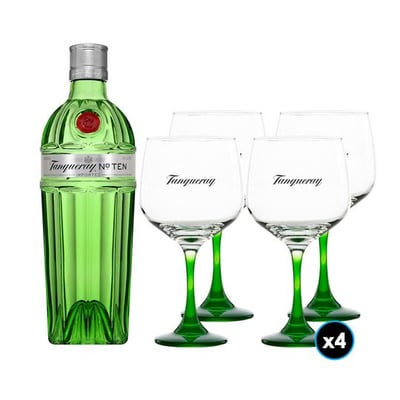 1x Gin Tanqueray N°10 750cc +4x Copón Vidrio Tanqueray