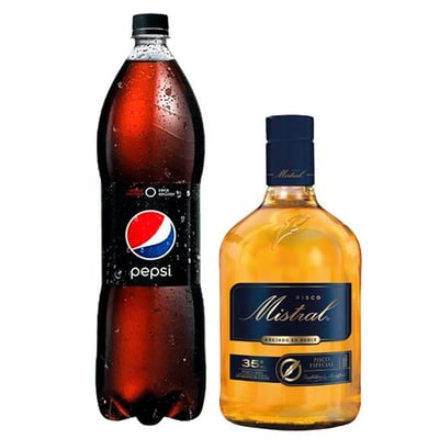 1x Pisco Mistral Añejado 1 Litro 35º alc + 1x Bebida Pepsi Zero 2 L