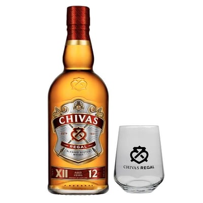 1x Whisky Chivas Regal 12 años 750cc 40º alc. + Vaso Chivas Regal