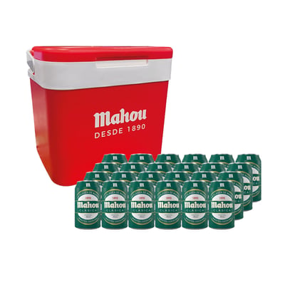24x Cerveza Mahou Clásica Lata 4,8° 330cc + Cooler de Regalo
