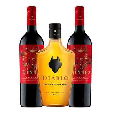 2x Vino Diablo Dark Red 750cc + 1x Pisco Diablo Reservado 700cc 40º alc.