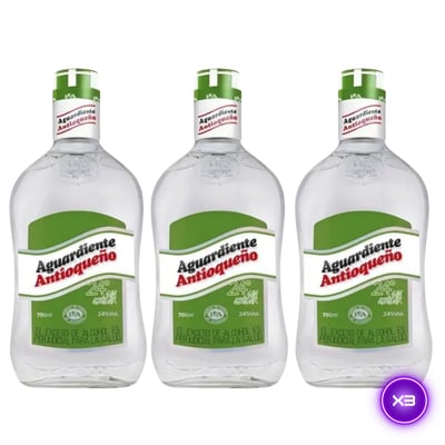 3x Aguardiente Colombiano Antioqueño Tapa Verde - 750ml