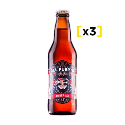 3x Cervezas Del Puerto Amber Ale Botella 330cc