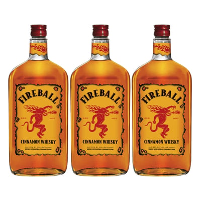 3x Fireball Whisky Cinnamon 33˚ - 750ml