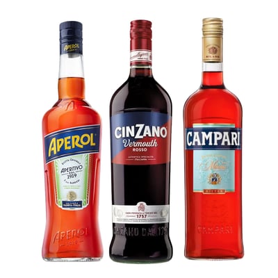 3x Italian Liquor - Aperol + Campari + Cinzano Rosso