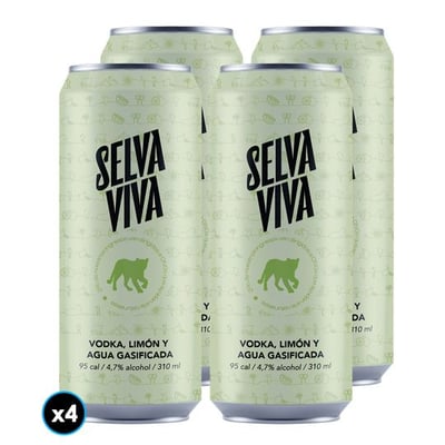 4x Bebida Premium Selva Viva Vodka Limón 310cc