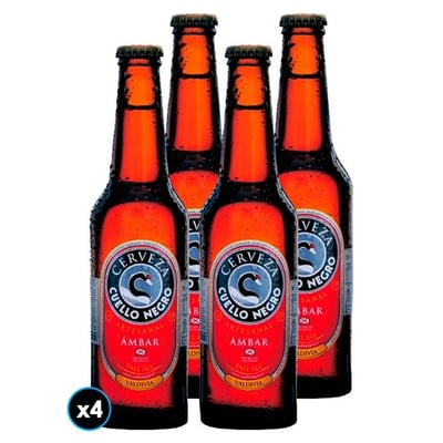 4x Cerveza Cuello Negro Ambar Botella 330cc