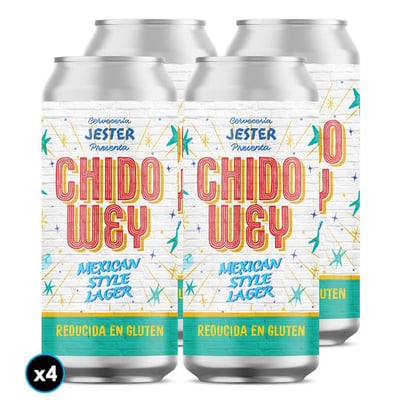 4x Cerveza Jester Chido Wey Mexican Lager con Maiz en Lata 473cc