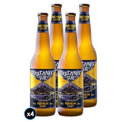4x Cerveza Volcanes del Sur Premium Lager en Botella 350cc