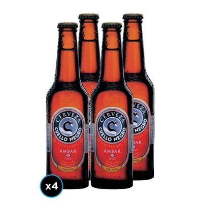 4x Cervezas Cuello Negro Ambar Botella 330cc