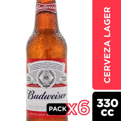 6x Cerveza Budweiser Botellín 330cc
