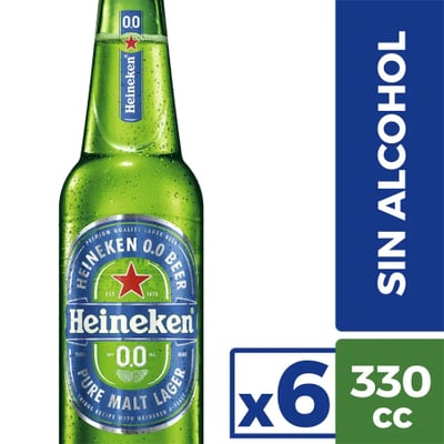 6x Cerveza Heineken Cero - Sin Alcohol - Bot. 330cc