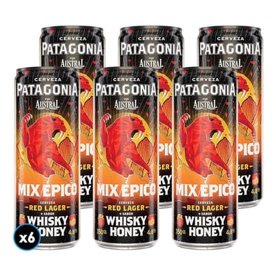 6x Cerveza Patagonia Red Lager Whisky Honey en Lata 350cc