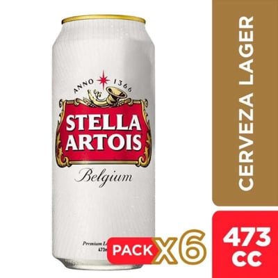 6x Cerveza Stella Artois Lager - Lata 473cc
