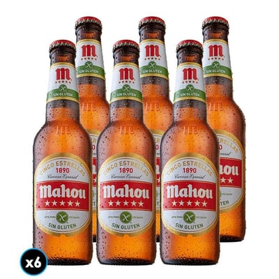 6x Cervezas Mahou Sin Gluten 5 Estrellas Botella 330cc