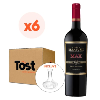 6x Vino Errazuriz Max Cepas 750cc + Decantador 1500cc