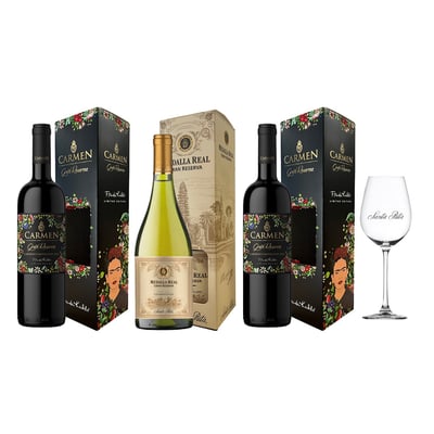 Arma tu Pack - 3x Vinos Gran Reserva Medalla Real / Carmen 750cc + Copa Santa Rita de Regalo