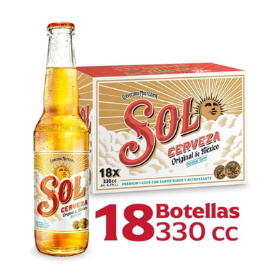 Caja 18x Cerveza Sol Lager 4,5˚ - Botella 330cc