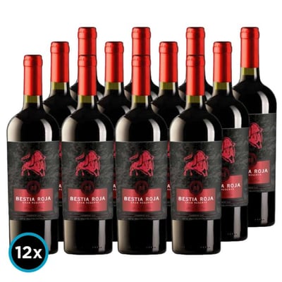 CAJA BESTIA ROJA (Carmenere): 12x Vino Bestia Roja Gran Reserva Carmenere 750cc