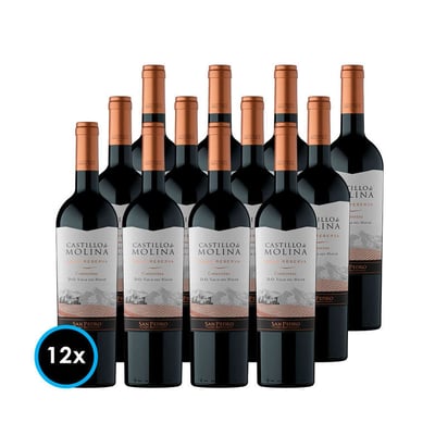 CAJA CASTILLO DE MOLINA (Carmenere): 12x Vino Castillo de Molina Carmenere 750cc