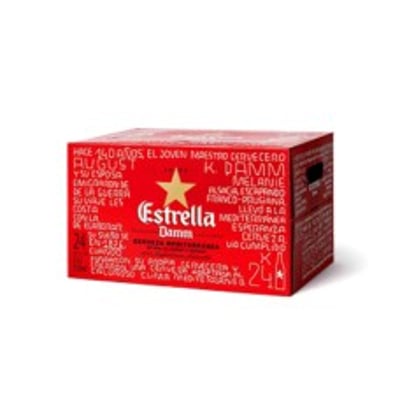 Caja de 24 unidades cerveza Estrella Damm botella 330 cc ($1.390 c/u)
