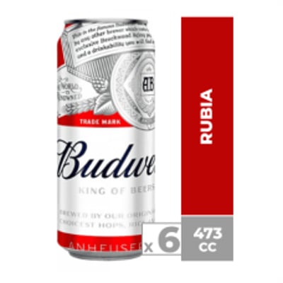 Caja de 6 unidades Cerveza Budweiser 473cc ($1.190 c/u)