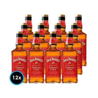 CAJA JACK DANIELS FIRE 750cc: 12x Whiskey Jack Daniels Tennessee Fire 750cc 35º alc.