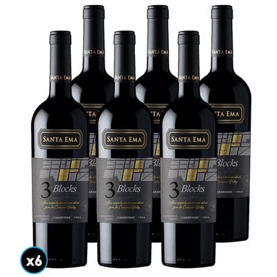 CAJA SANTA EMA 3 BLOCKS GR (Carmenere): 6x Vino Santa Ema 3 Blocks Gran Reserva Carmenere 750cc