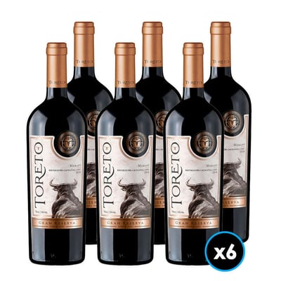 CAJA VINO TORETO GRAN RESERVA (MERLOT): 6x Vino Toreto Gran Reserva Merlot 750cc