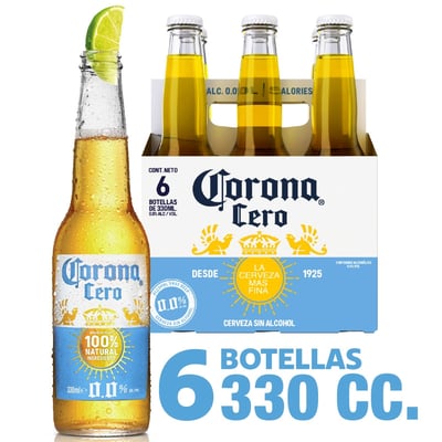 Cerveza botella Corona cero 6 un 330 cc