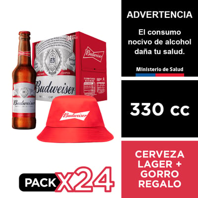 Cerveza Budweiser 5,0° 24 X 330 Cc. + Gorro Regalo