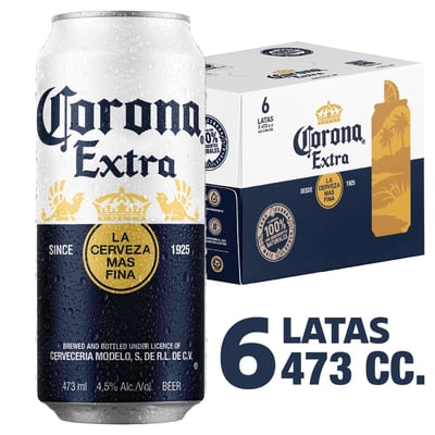 Cerveza Corona extra lata 6 un de 473 cc
