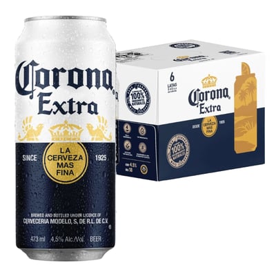 Cerveza Corona Lager Lata 4.5° 473cc x6