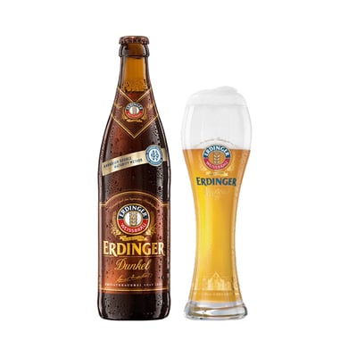 Cerveza Erdinger Dunkel 500cc (12 Unidades) + Copón de Vidrio Erdinger
