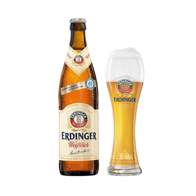 Cerveza Erdinger Weissbier 500cc (12 Unidades) + Copón de Vidrio Erdinger