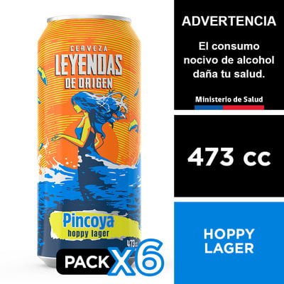 Cerveza Leyendas De Origen Pincoya Hoppy Lager 6 X 473 Cc.
