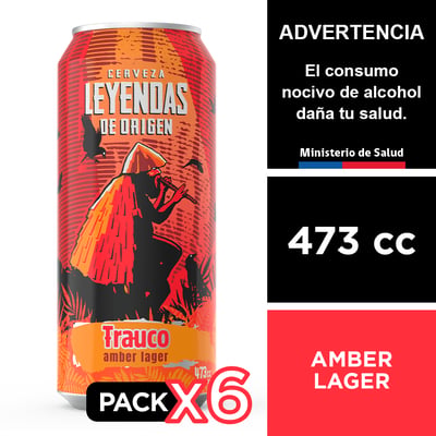 Cerveza Leyendas De Origen Trauco Amber Lager 6 X 473 Cc.